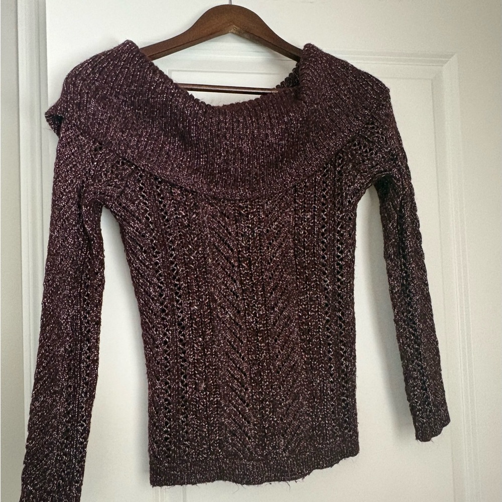 White House Black Market Off-the-Shoulder Burgundy Sweater